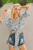 cheetah print tie hem crop blouse