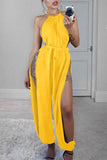 Sexy Solid With Belt Halter Loose Jumpsuits