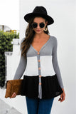 color block button down waffle knit cardigan