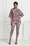 leopard print mock neck doman sleeve tee and leggings set