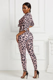 leopard print mock neck doman sleeve tee and leggings set