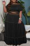 Casual Solid Split Joint Off the Shoulder Straight Plus Size Two Pieces