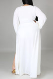 Elegant Solid Split Joint Frenulum High Opening V Neck Long Sleeve Plus Size Dresses