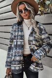 printed button down fleece hooded jacket