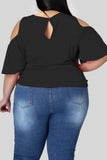 Fashion Casual Solid Hollowed Out V Neck Plus Size Tops