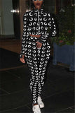 Polyester Fashion Sexy adult Ma'am Patchwork Print Two Piece Suits pencil Long Sleeve Two Pieces