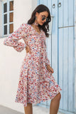 floral flounce cuff ruched v neck dress