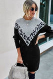 leopard chevron color block sweater dress