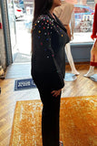 Casual Patchwork Rhinestone Turn-back Collar Long Sleeve Two Pieces