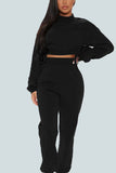 Casual Polyester Solid O Neck Long Sleeve Regular Sleeve Short Two Pieces