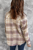 plaid button down collared shirt jacket with pockets