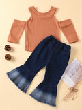 Fashion Casual Hollow-out Flared Brown Girl Two-piece Pants