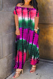 Fashion Casual Print Tie Dye Backless Off the Shoulder Regular Jumpsuits