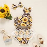 baby girl sunflower cropped top and pompom trim shorts set