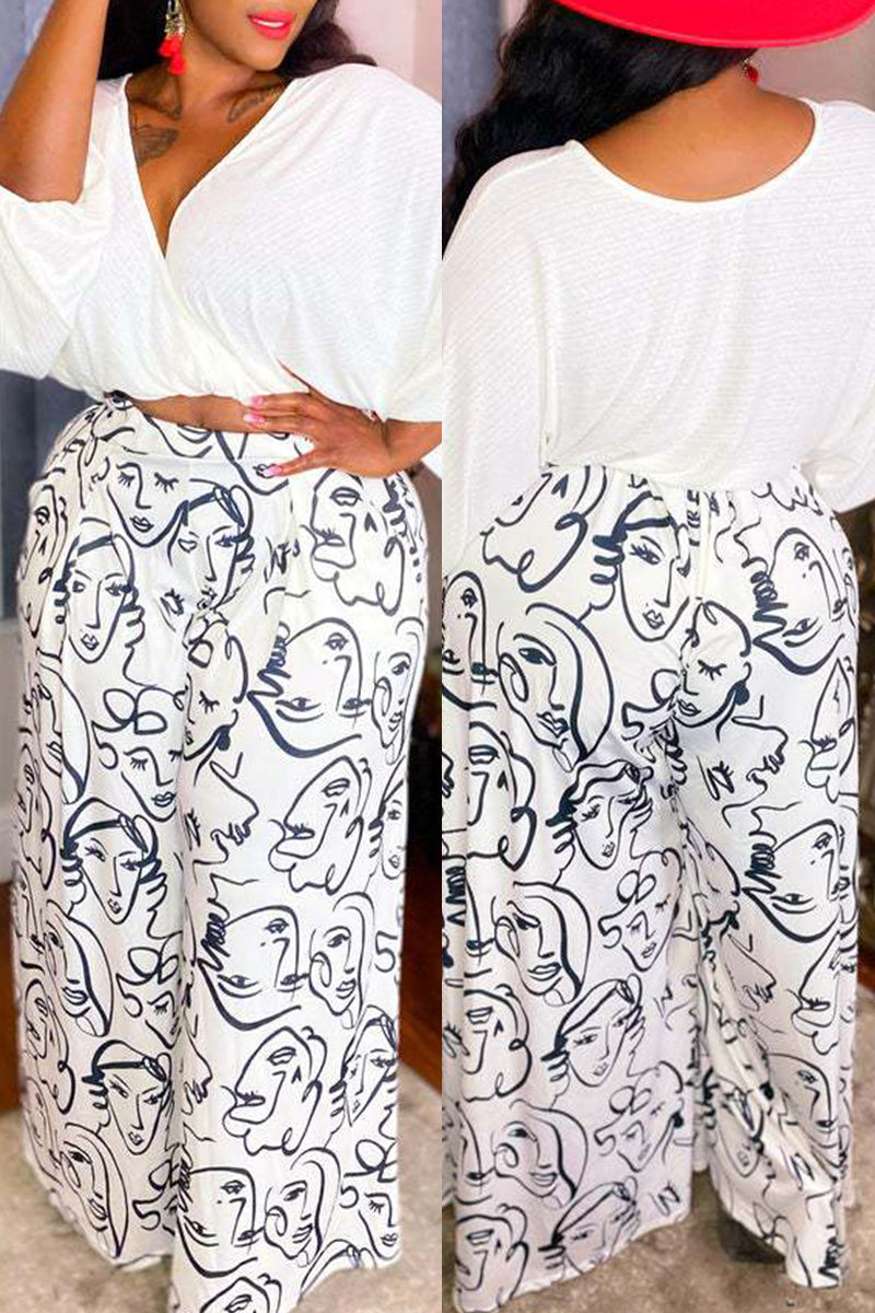 Fashion Casual Print Pocket Plus Size Trousers