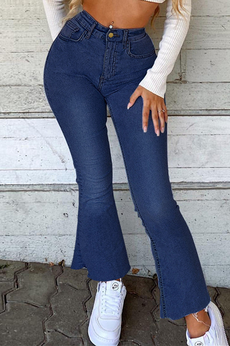 Fashion Casual Solid Basic Plus Size Jeans