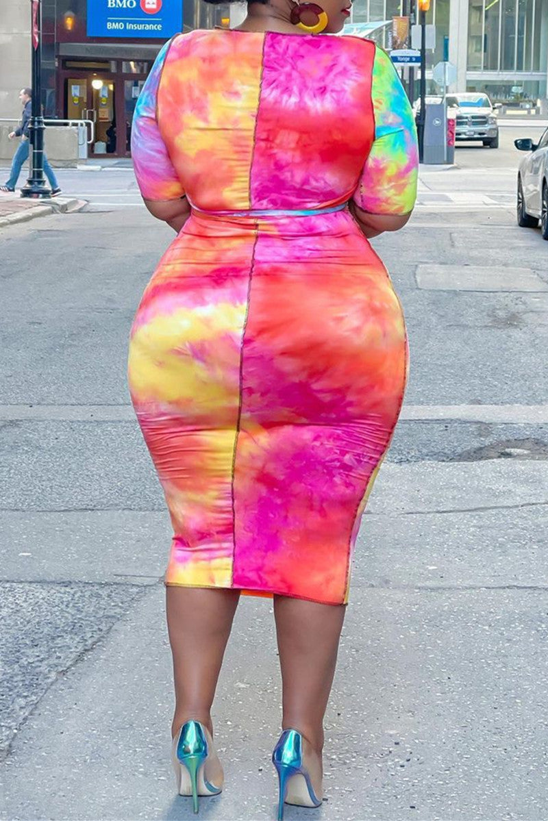 Fashion Sexy Print Hollowed Out O Neck Plus Size Two Pieces