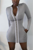 Fashion Sexy Regular Sleeve Long Sleeve Zipper Collar Mini Patchwork Dresses