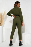 button up collared neck belted jumpsuit