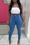 Sexy Solid Split Joint Skinny Mid Waist Pencil Solid Color Bottoms