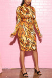 Fashion Sexy Regular Sleeve Long Sleeve Half A Turtleneck Pencil Skirt Knee Length Print Dresses