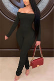 Fashion Sexy Bateau Neck Long Sleeve Off The Shoulder Skinny Solid Jumpsuits