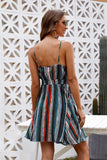 floral elastic waist striped dress
