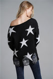 star print distressed pullover sweater