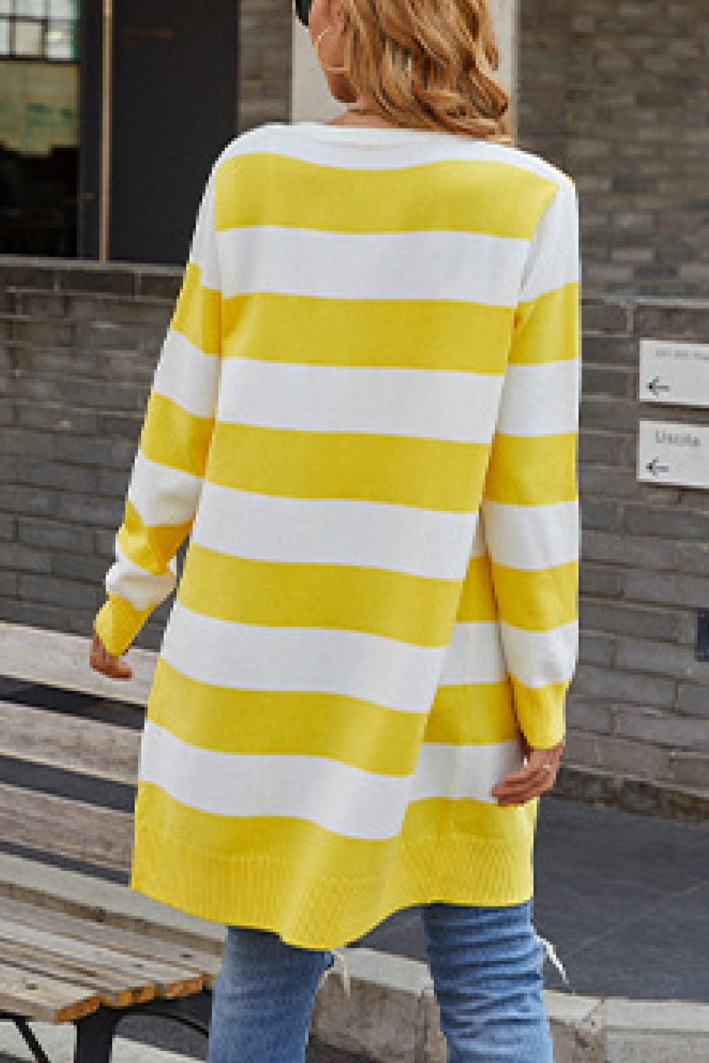 striped long sleeve longline cardigan sweater