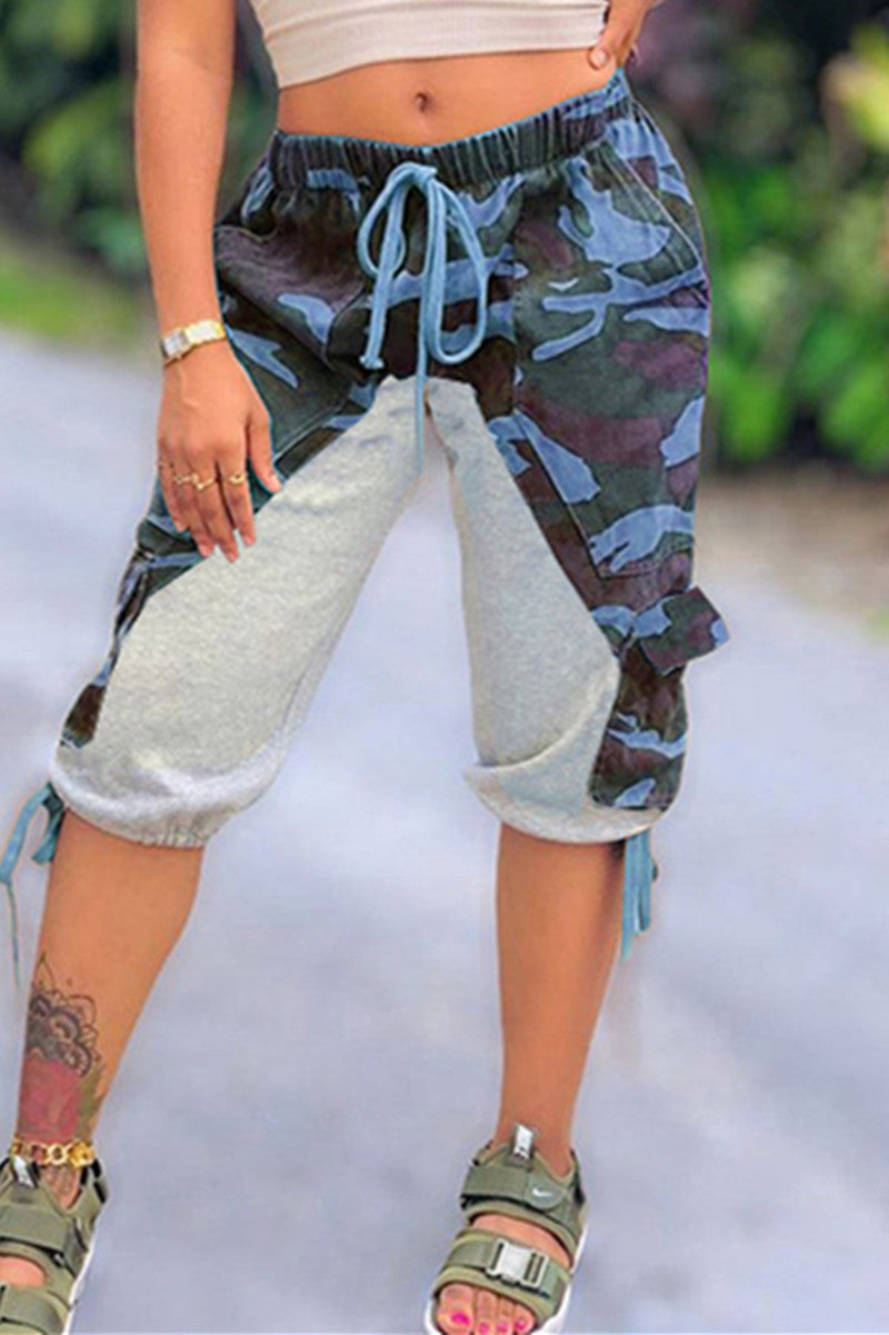 Fashion Casual Camouflage Print Split Joint Regular Mid Waist Pants
