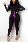 Fashion Casual O Neck Long Sleeve Regular Sleeve Skinny Solid Jumpsuits