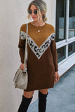 leopard chevron color block sweater dress