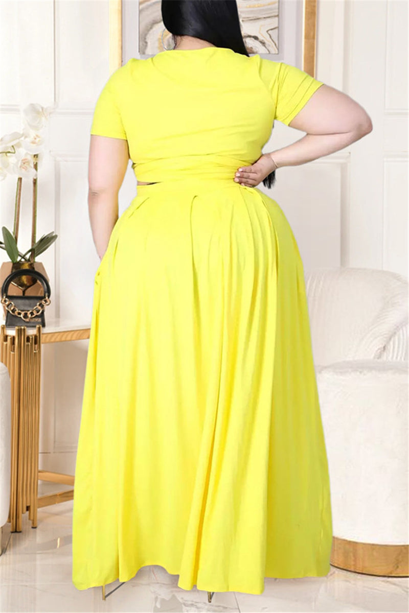 Fashion Casual Solid Basic O Neck Plus Size Two Pieces