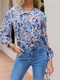 floral button front lace trim blouse