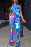 Fashion Sexy Butterfly Print Backless Half A Turtleneck Jumpsuits