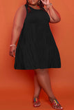 Casual Solid Split Joint O Neck A Line Plus Size Dresses