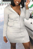 Fashion Casual Regular Sleeve Long Sleeve Hooded Collar Mini Solid Dresses