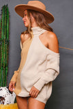 fantastic fawn color block cold shoulder turtleneck sweater