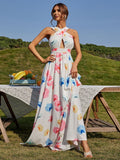 floral crisscross sleeveless maxi dress