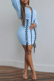 Fashion Casual Solid Bandage Split Joint Hooded Collar Long Sleeve Dresses