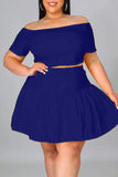 Casual Solid Split Joint Off the Shoulder A Line Plus Size Two Pieces