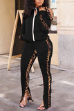Fashion Casual Sportswear Long Sleeve Zipper Collar Regular Sleeve Regular Patchwork Leopard Two Pieces