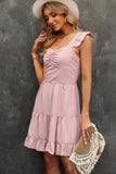 ruffle shoulder ruched tiered dress