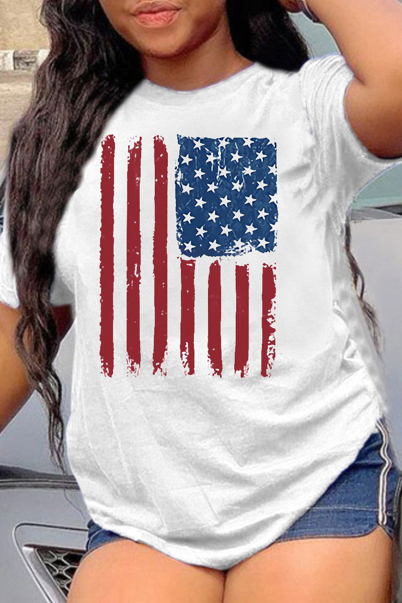 Fashion Casual American Flag Printing O Neck T-Shirts