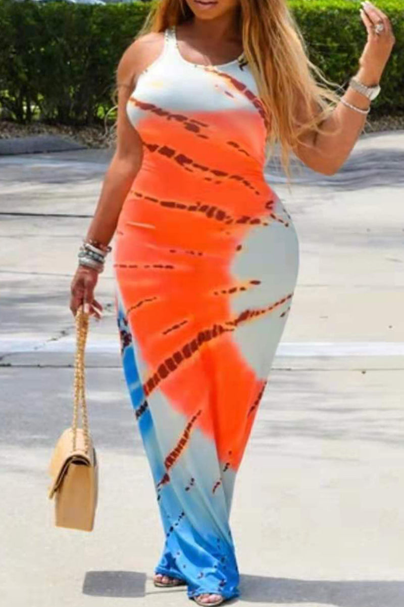 Sexy Print Split Joint Spaghetti Strap Pencil Skirt Plus Size Dresses