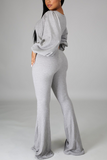Casual Solid Split Joint Square Collar Boot Cut Jumpsuits
