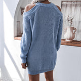 cold shoulder rib knit sweater dress