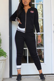 Casual Solid Embroidered Zipper Collar Long Sleeve Two Pieces