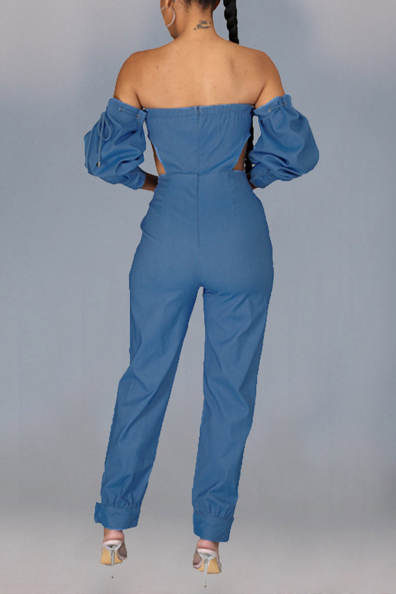 Fashion Sexy Strapless Long Sleeve Off The Shoulder Regular Solid Jumpsuits