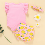 baby girl graphic bodysuit and lemon print shorts set